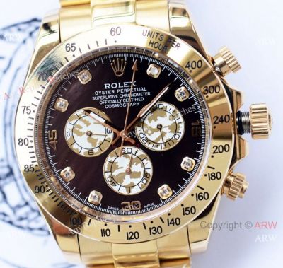 Swiss Quality Rolex Daytona Yellow Gold Diamond Watch 43mm
